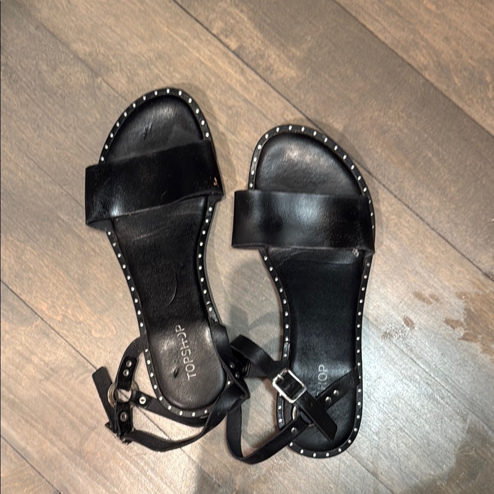 Topshop Black Studded Sandals with Ankle Strap